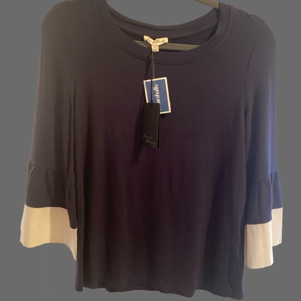 Jane and Delancey Brown and Gray 3/4 Sleeve Boxy Blouse